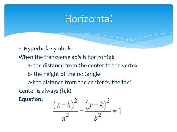 Horizontal Hyperbola symbols When the transverse axis is horizontal: a- the distance from the
