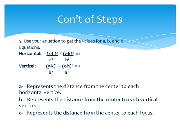 Con’t of Steps 5. Use your equation to get the values for a, b,