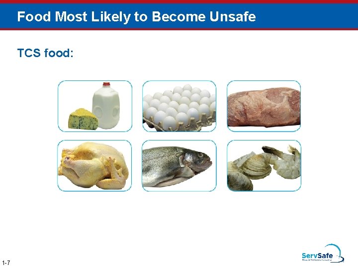Food Most Likely to Become Unsafe TCS food: 1 -7 
