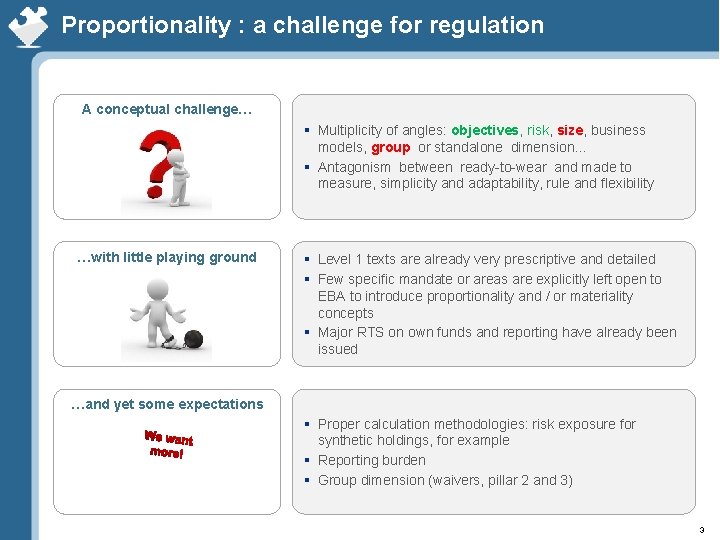 Proportionality : a challenge for regulation A conceptual challenge… § Multiplicity of angles: objectives,