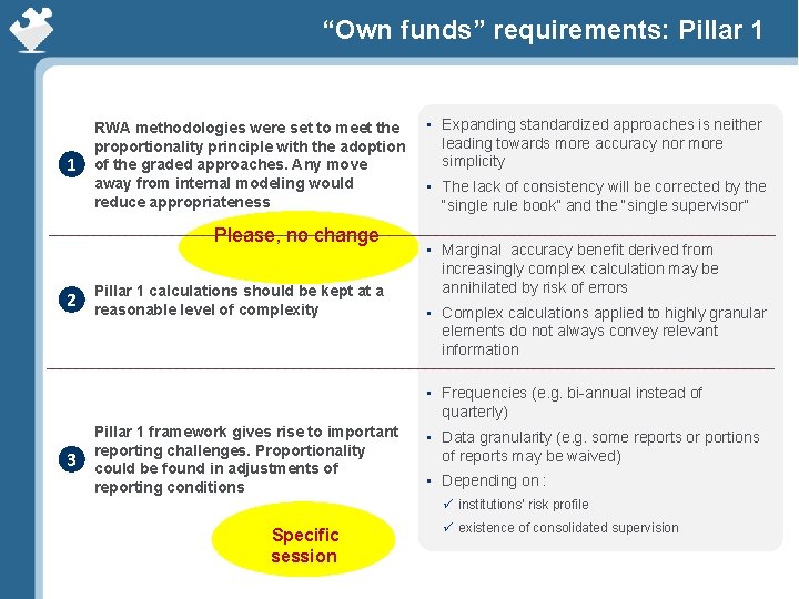 “Own funds” requirements: Pillar 1 • 1 RWA methodologies were set to meet the