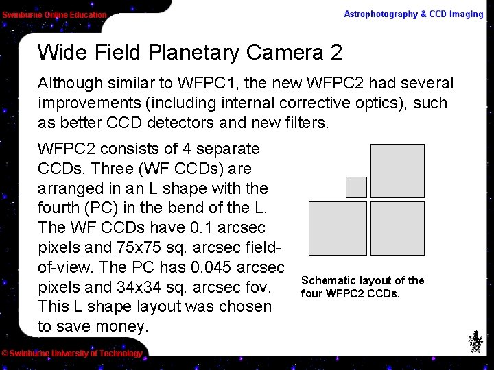 Wide Field Planetary Camera 2 Although similar to WFPC 1, the new WFPC 2