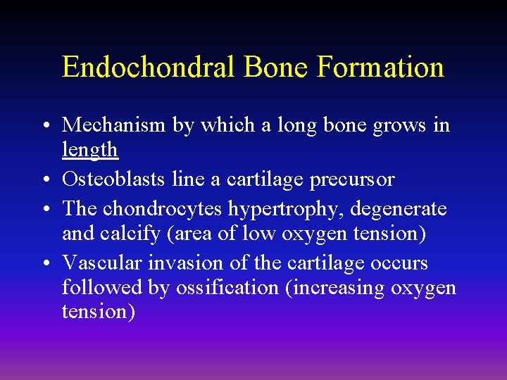 Endochondral Bone Formation • Mechanism by which a long bone grows in length •