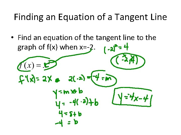 Finding an Equation of a Tangent Line • Find an equation of the tangent