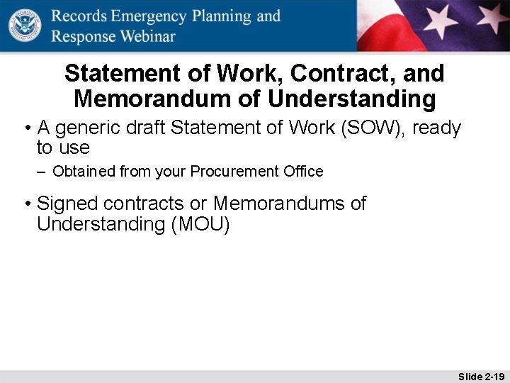 Statement of Work, Contract, and Memorandum of Understanding • A generic draft Statement of