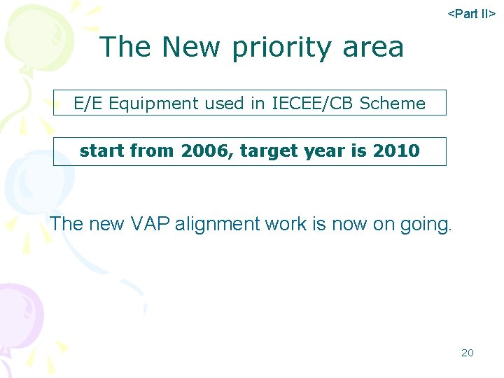 <Part II> The New priority area E/E Equipment used in IECEE/CB Scheme start from