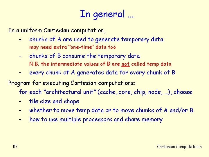 In general … In a uniform Cartesian computation, – chunks of A are used