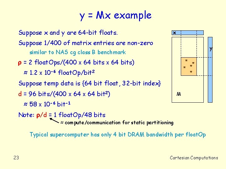 y = Mx example Suppose x and y are 64 -bit floats. x Suppose