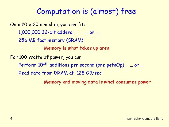 Computation is (almost) free On a 20 x 20 mm chip, you can fit: