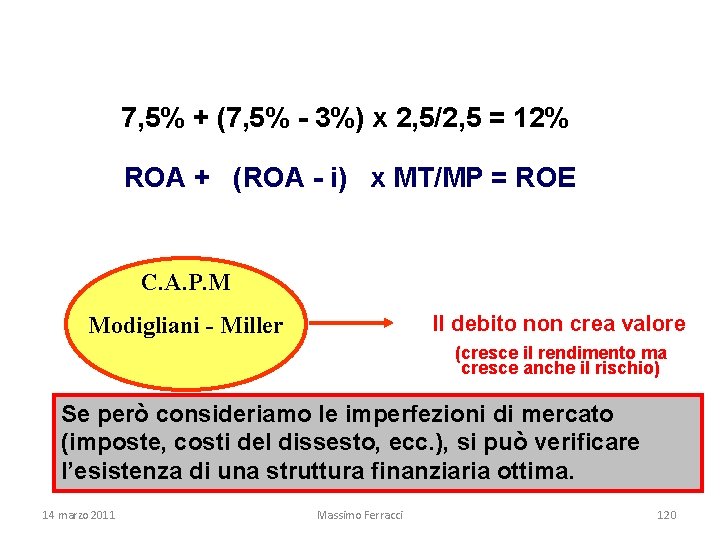 7, 5% + (7, 5% - 3%) x 2, 5/2, 5 = 12% ROA