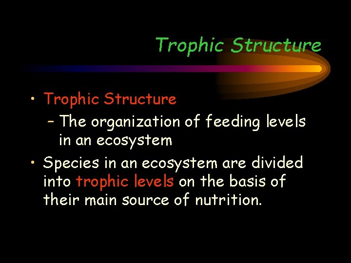 Trophic Structure • Trophic Structure – The organization of feeding levels in an ecosystem