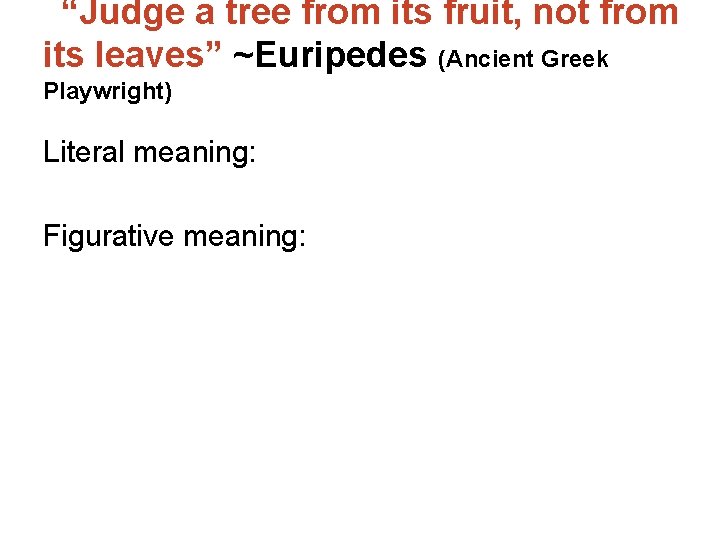 “Judge a tree from its fruit, not from its leaves” ~Euripedes (Ancient Greek Playwright)