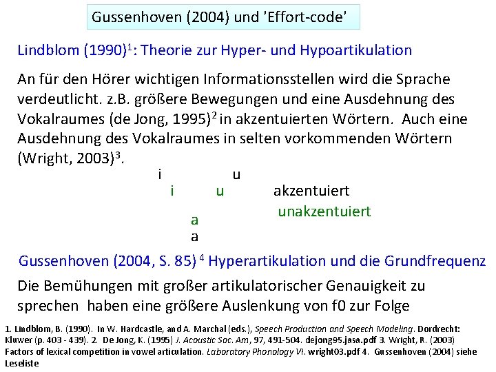 Gussenhoven (2004) und 'Effort-code' Lindblom (1990)1: Theorie zur Hyper- und Hypoartikulation An für den