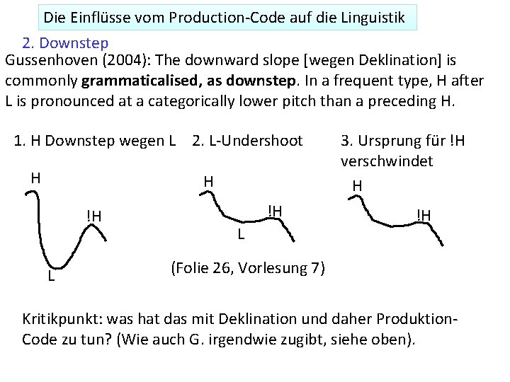 Die Einflüsse vom Production-Code auf die Linguistik 2. Downstep Gussenhoven (2004): The downward slope