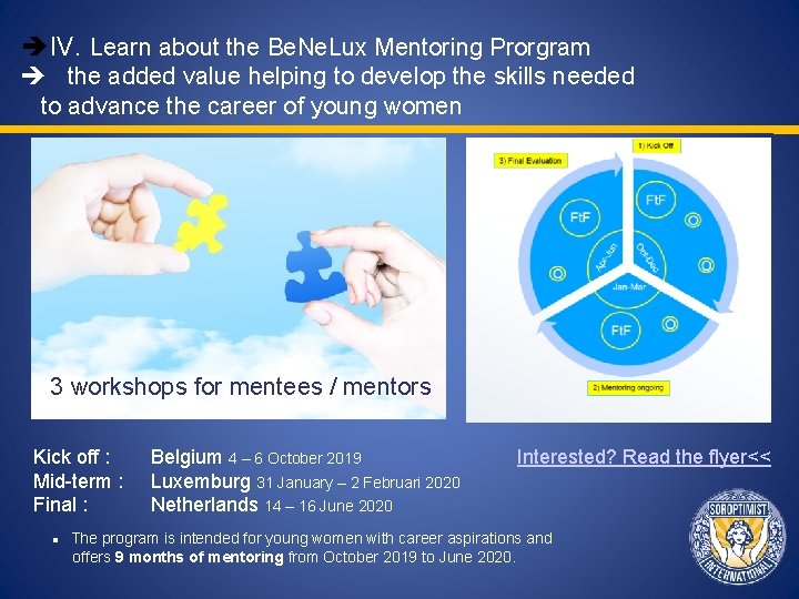  IV. Learn about the Be. Ne. Lux Mentoring Prorgram the added value helping