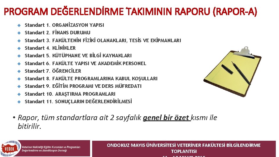 PROGRAM DEĞERLENDİRME TAKIMININ RAPORU (RAPOR-A) Standart 1. ORGANİZASYON YAPISI Standart 2. FİNANS DURUMU Standart