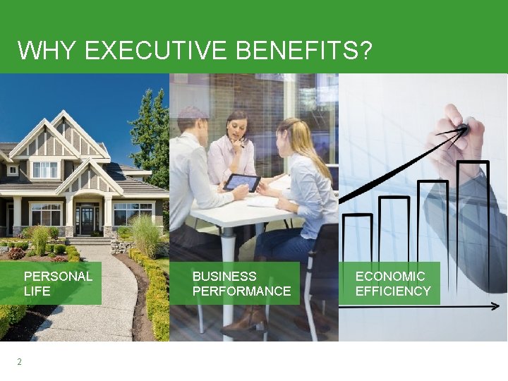 WHY EXECUTIVE BENEFITS? PERSONAL LIFE 2 BUSINESS PERFORMANCE ECONOMIC EFFICIENCY 