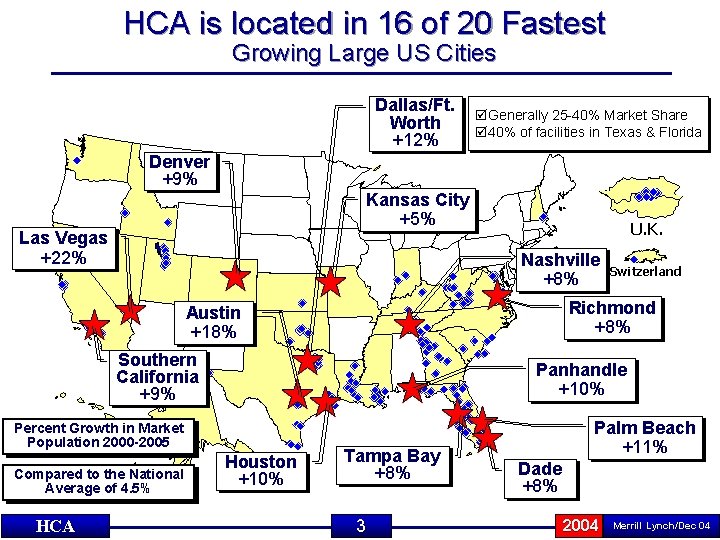 HCA is located in 16 of 20 Fastest Growing Large US Cities Dallas/Ft. Worth