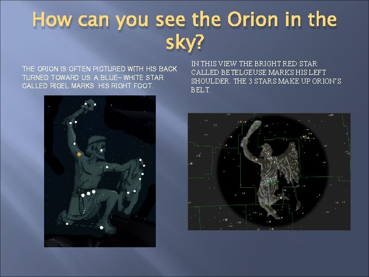 How can you see the Orion in the sky? THE ORION IS OFTEN PICTURED