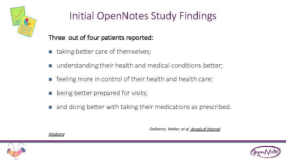 Initial Open. Notes Study Findings Three out of four patients reported: n taking better
