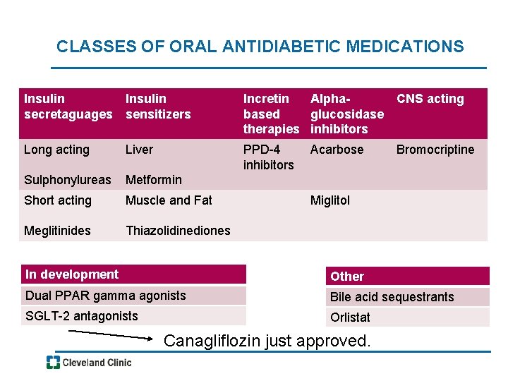 CLASSES OF ORAL ANTIDIABETIC MEDICATIONS Insulin secretaguages sensitizers Incretin Alpha. CNS acting based glucosidase
