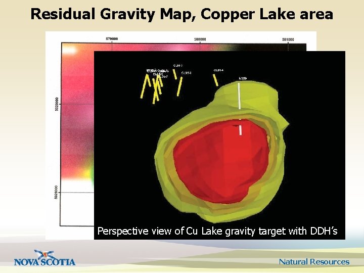 Residual Gravity Map, Copper Lake area Perspective view of Cu Lake gravity target with