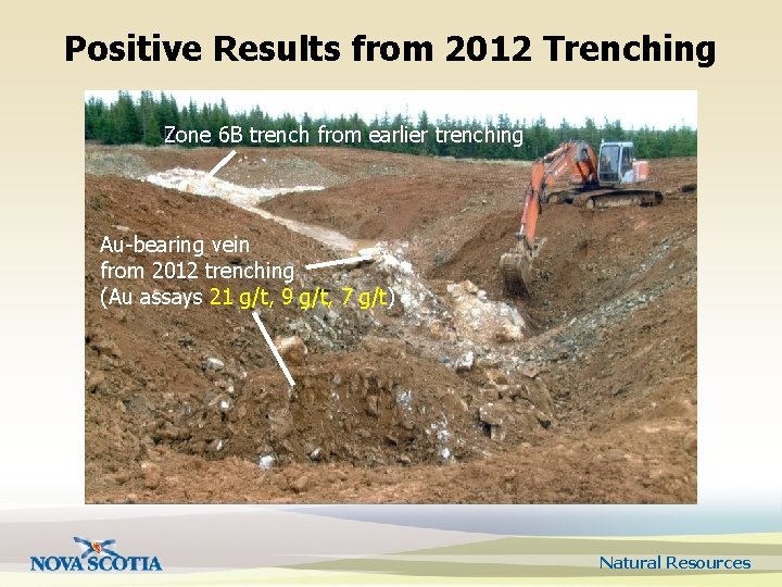 Positive Results from 2012 Trenching Zone 6 B trench from earlier trenching Au-bearing vein