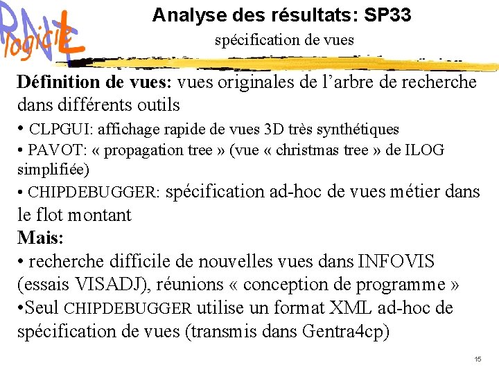 Analyse des résultats: SP 33 spécification de vues Définition de vues: vues originales de