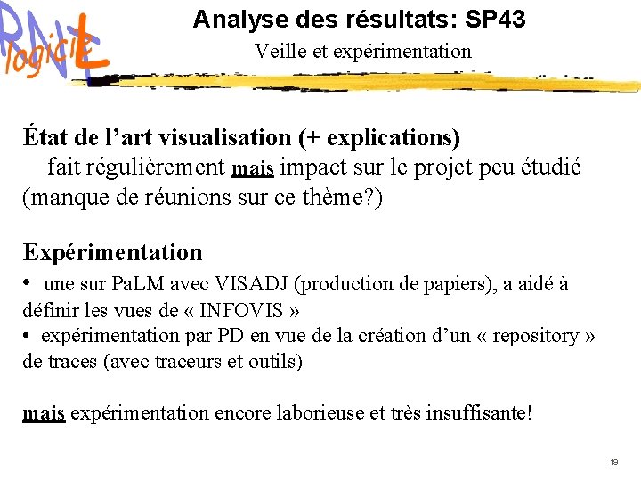 Analyse des résultats: SP 43 Veille et expérimentation État de l’art visualisation (+ explications)