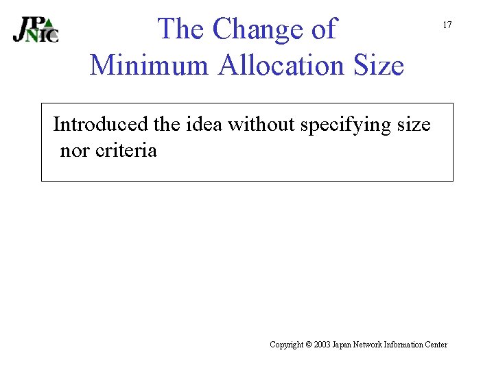 The Change of Minimum Allocation Size 17 Introduced the idea without specifying size nor