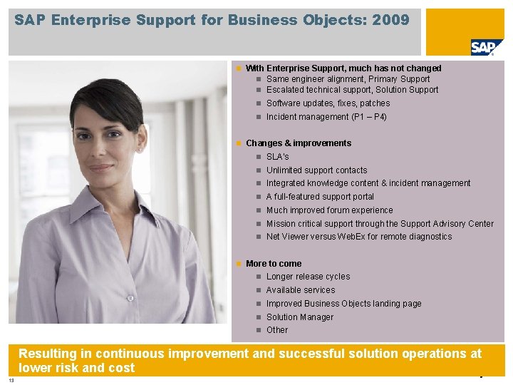 SAP Enterprise Support for Business Objects: 2009 n With Enterprise Support, much has not