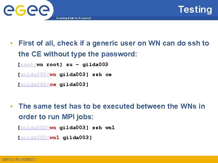 Testing Enabling Grids for E-scienc. E • First of all, check if a generic