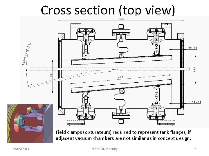 Cross section (top view) Field clamps (obturateurs) required to represent tank flanges, if adjacent