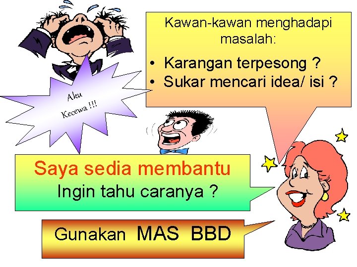 Kawan-kawan menghadapi masalah: Aku ! !! a w e Kec • Karangan terpesong ?