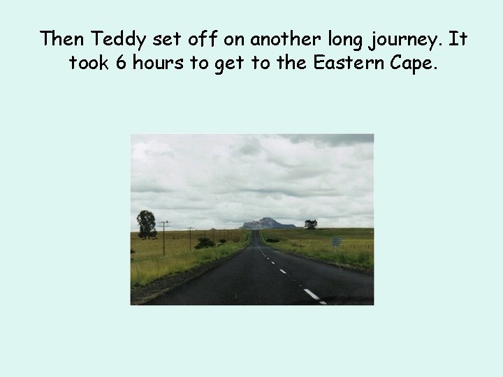 Then Teddy set off on another long journey. It took 6 hours to get