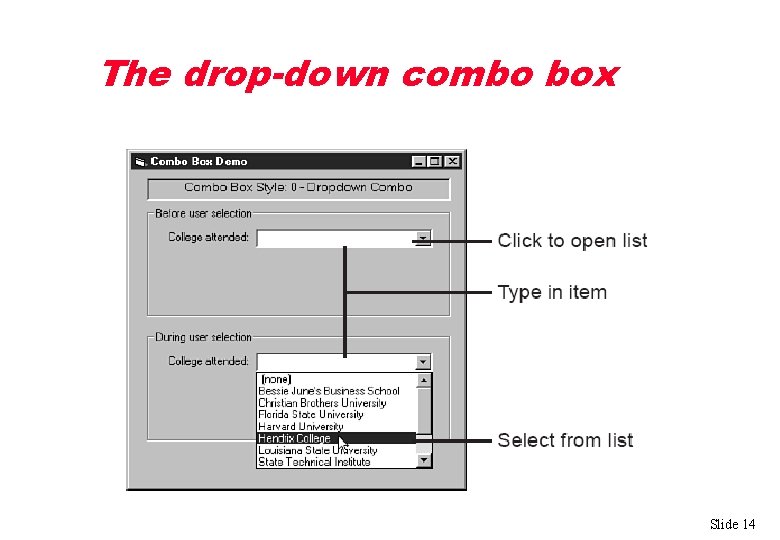 The drop-down combo box Slide 14 