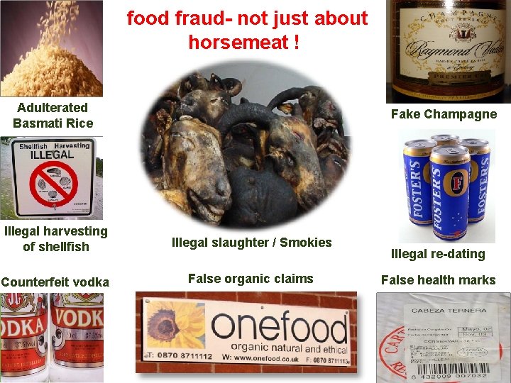 food fraud- not just about horsemeat ! Adulterated Basmati Rice Fake Champagne Illegal harvesting