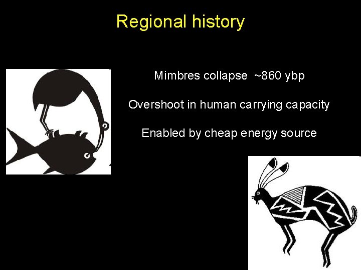 Regional history Mimbres collapse ~860 ybp Overshoot in human carrying capacity Enabled by cheap