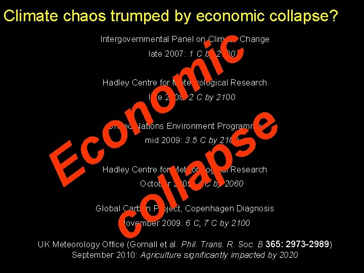 Climate chaos trumped by economic collapse? c i Intergovernmental Panel on Climate Change late