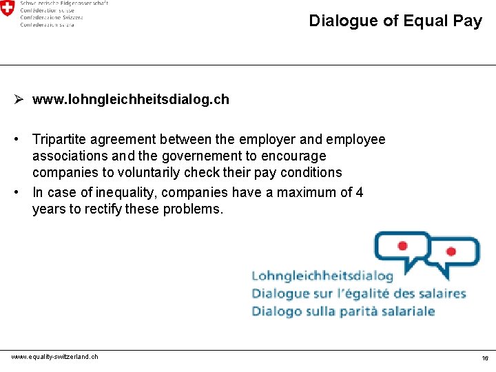 Dialogue of Equal Pay Ø www. lohngleichheitsdialog. ch • Tripartite agreement between the employer