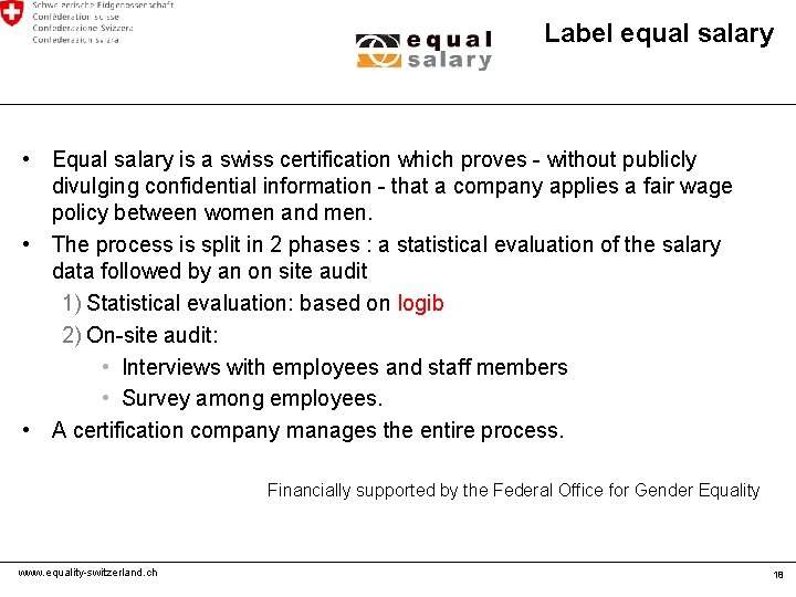 Label equal salary • Equal salary is a swiss certification which proves - without