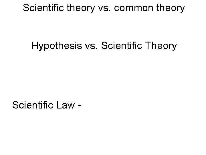 Scientific theory vs. common theory Hypothesis vs. Scientific Theory Scientific Law - 