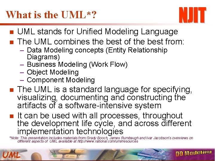 What is the UML*? n n UML stands for Unified Modeling Language The UML