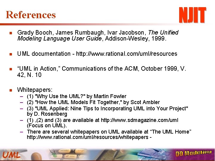 References n Grady Booch, James Rumbaugh, Ivar Jacobson, The Unified Modeling Language User Guide,