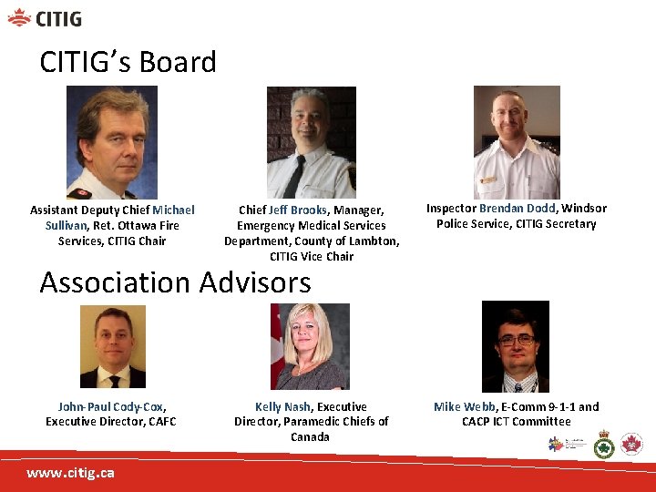 CITIG’s Board Assistant Deputy Chief Michael Sullivan, Ret. Ottawa Fire Services, CITIG Chair Chief