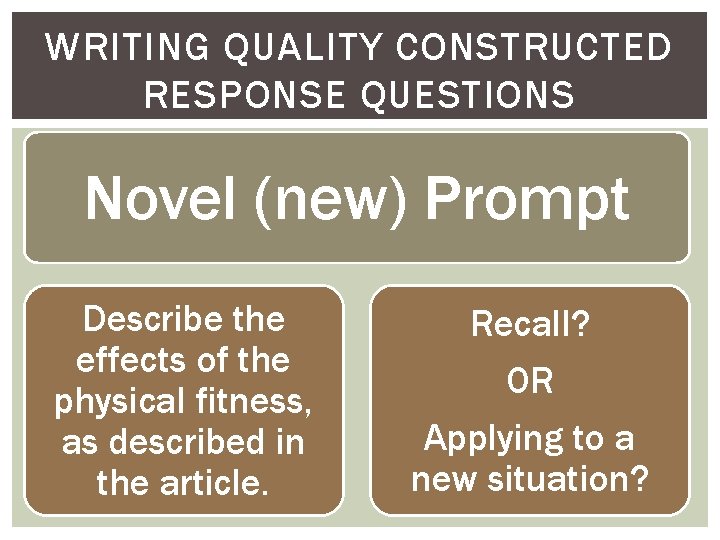 WRITING QUALITY CONSTRUCTED RESPONSE QUESTIONS Novel (new) Prompt Describe the effects of the physical