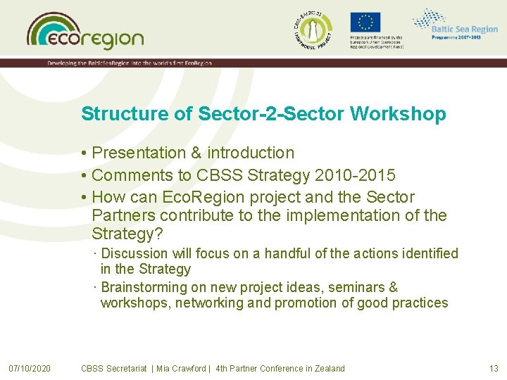 Structure of Sector-2 -Sector Workshop • Presentation & introduction • Comments to CBSS Strategy