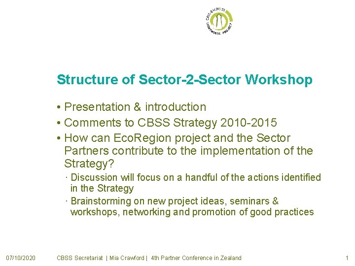 Structure of Sector-2 -Sector Workshop • Presentation & introduction • Comments to CBSS Strategy