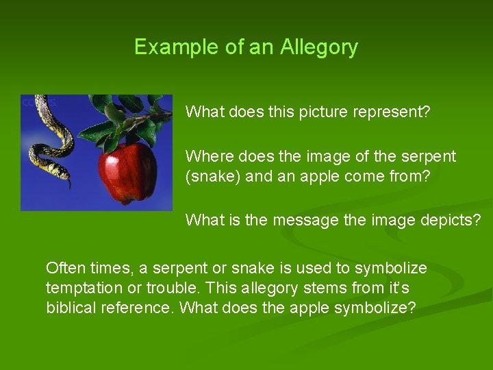 Example of an Allegory What does this picture represent? Where does the image of