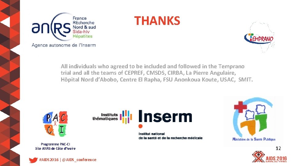 THANKS All individuals who agreed to be included and followed in the Temprano trial